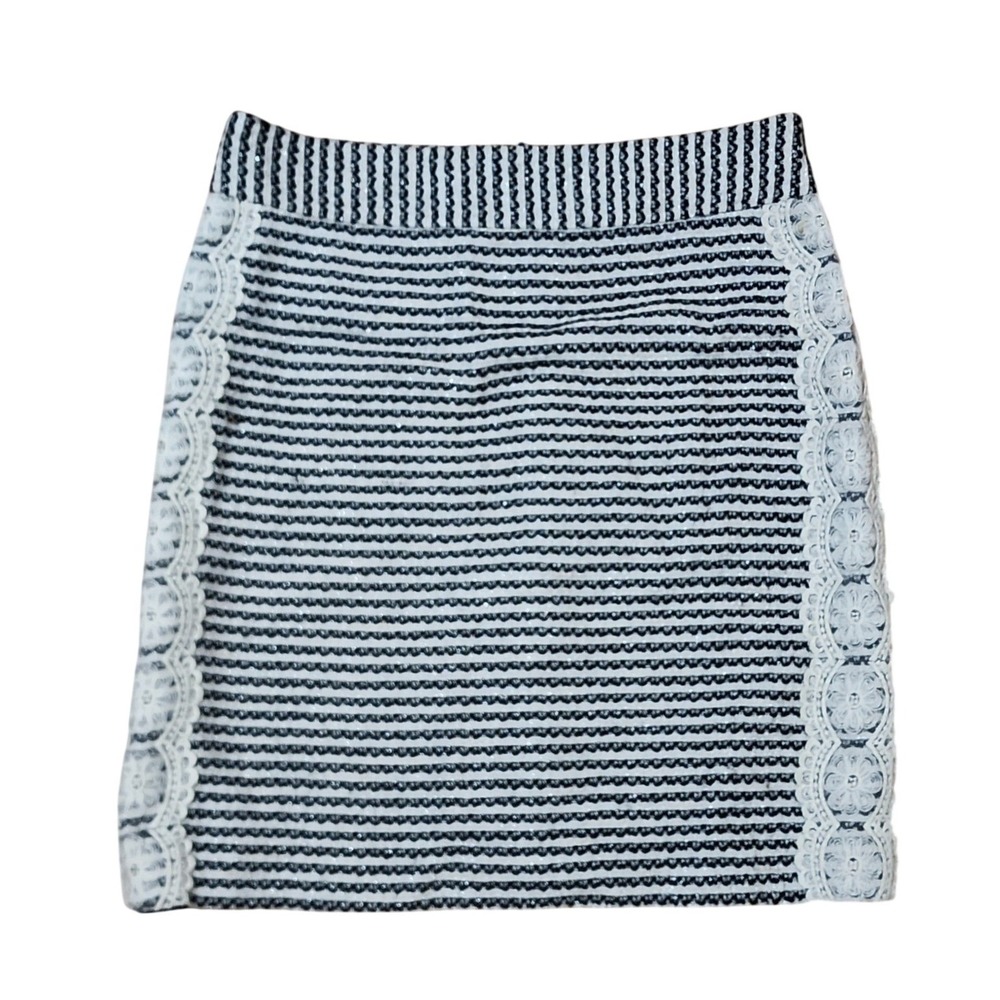 Tabitha Pencil Skirt Striped Blue Cream Lace Trim Classic Office Secretary 6
